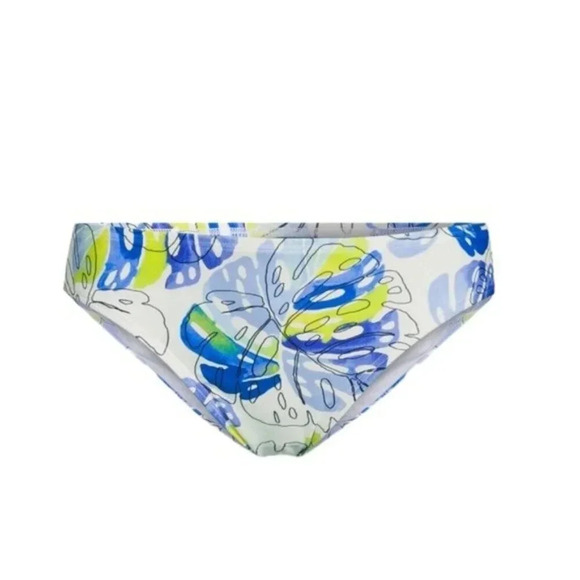 TOMMY HILFIGER Monstera Leaf 50+ SPF Bikini Bottom White and Blue Size L NWT - Picture 3 of 10